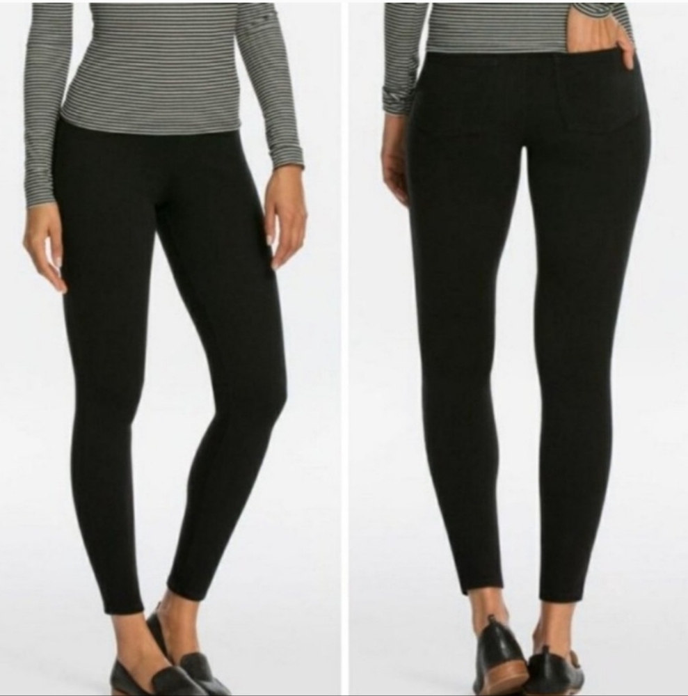 SPANX Black Jean-ish Stretch Pull on Ankle Denim Leggings 1X